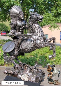 American Indian on Horse - Sculpture made from recycled metal by Tom Samui